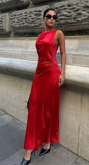 Zara dress Maxi Red satin Lingerie Fitted wedding Party thumbnail 4