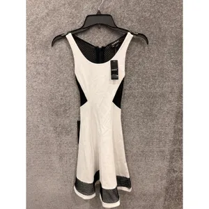 Bebe Women Dress XXS White Black Mesh Panel Fit Flare Skater 70JSA101-N060 thumbnail 3