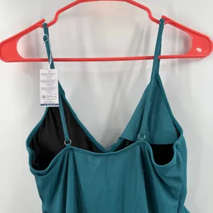 Summer Mae Maternity Swimsuit SZ Medium One Piece Teal Rib Ruffle V Neck NWT thumbnail 11