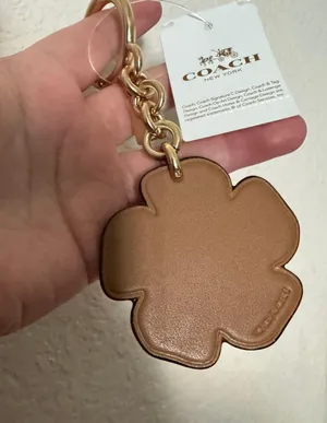 Coach Tea Rose Leather Key Fob Bag Charm Keychain thumbnail 3