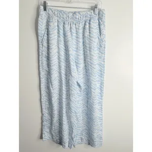 Tahari White Blue Linen Cropped Pant Pull On Wide Leg Flowy Breathable Medium thumbnail 2