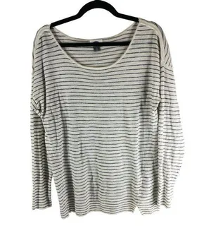 Old Navy Womens Striped Relaxed Scoop Neck Sweater Black White Size L thumbnail 1