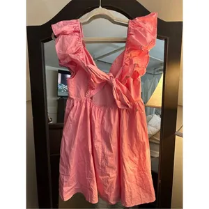 NEW Deep V Neck Ruffle Sleeve Mini Backless Dress L Pink Size L thumbnail 4