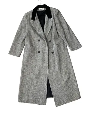 VINTAGE JENNIFER CHASE Wool Herringbone Longline Pea Coat Jacket thumbnail 1