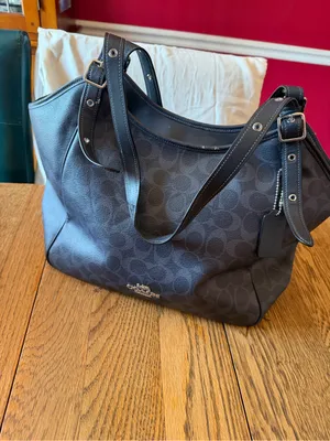 Coach Black Meadow Shoulder Bag in Signature Canvas Dual Straps Brown Interior thumbnail 14