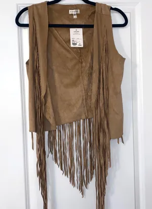 Fringe Suede Tassel Vest Tan Size M thumbnail 1