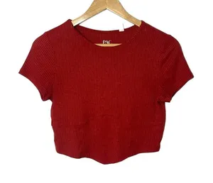 PacSun S Red Ribbed Fitted Crop Top Short Sleeve Baby Tee Rayon Stretch thumbnail 1