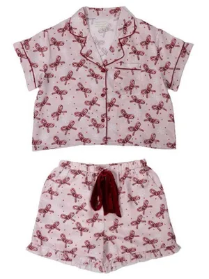 Simply Southern Candycane Bow Christmas Pajama Set Pink Satin XL Holiday PJs NWT thumbnail 1