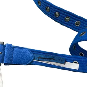 NWT Free People Avril Grommet Leather Woven Extra-Long Belt in Cobalt Blue thumbnail 3