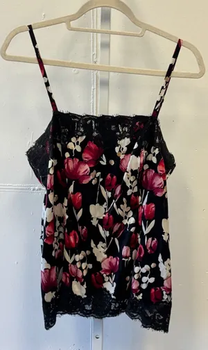 White‎ House Black Market Silk Blend Floral Lace Trim Camisole Top Black Pink Sm thumbnail 1