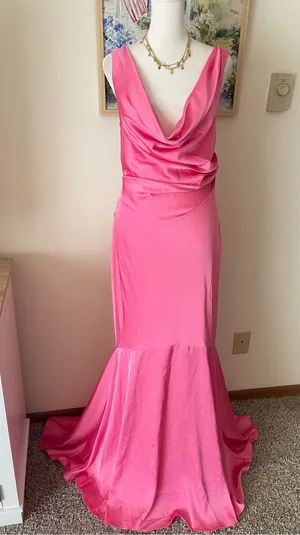 Birdy Grey Alexis Draped Satin Open Low Cut Criss Cross Back Maxi Dress Bon Bon thumbnail 1