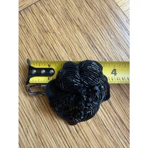 Prada Black Beaded Fabric Flower Brooch Pin, EUC thumbnail 5