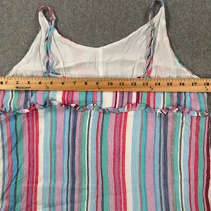 Umgee Striped Tunic Tank Top Size Large Ruffle V-Neck Pink Blue Spaghetti Strap thumbnail 8