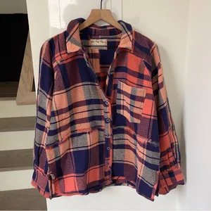 Free People We The Free Cozy In Plaid Button Down Shirt Navy Sabrina Plaid - NWT thumbnail 4