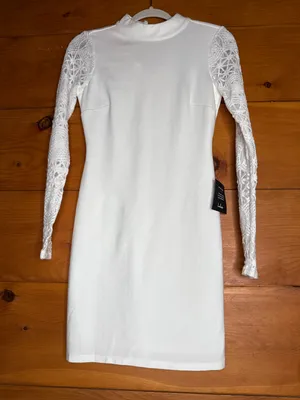 NWT Lulus Lace Up Your Sleeve White Lace Long Sleeve Bodycon Dress Cocktail XS thumbnail 2