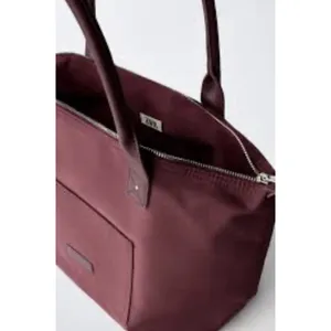 Zara Maroon Nylon Tote‎ Bag Purse Capsule Bonjour Le Monde French Resort thumbnail 8