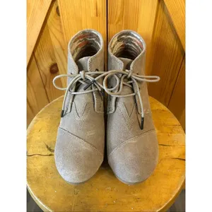 Toms Women's 9 Suede Desert Wedge Booties Leather Ankle Lace Up Comfort thumbnail 2