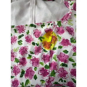 Zara‎ Square Neck Floral Print Midi Dress Pink White Long Sleeve Slit thumbnail 3