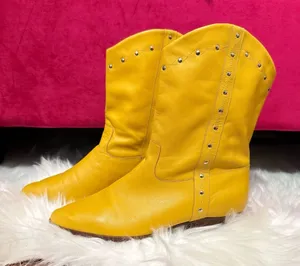 Vintage Dingo Yellow Leather Studded Cowboy Boots Retro Western Cowgirl Retro thumbnail 1
