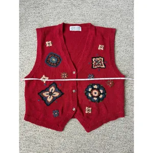 Jantzen 1980s Classics‎ Vintage Red Embroidered Button Sweater Vest Cottagecore thumbnail 6