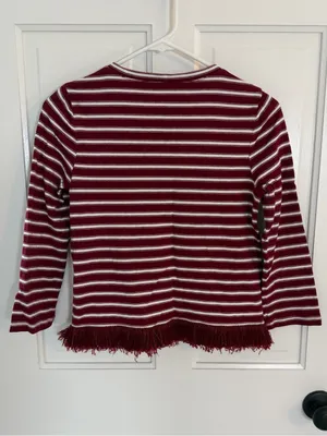 kate spade Burgundy & White Striped Long-Sleeve Top with Fringe thumbnail 7