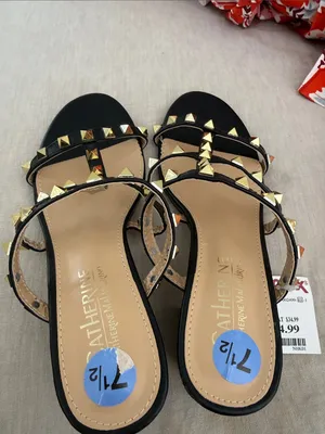 Catherine Malandrino Black Slide Sandals with Gold Studs thumbnail 2
