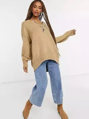 Free People‎ sweater Brookeside tunic Oversized V-Neck Chunky Knit Boho Slouch thumbnail 10
