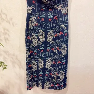 En Saison Opal Denim Floral Strapless Midi Dress Navy Blue Size Small NWT thumbnail 6