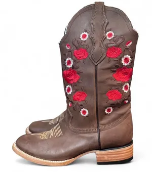 White Diamond Women’s Western Boots 7.5 Brown Leather Embroidered Square Toe thumbnail 1