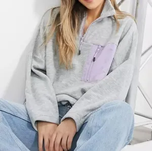 Monki Foo funnel neck fleece quarter zip relaxed loose fit pullover M thumbnail 1