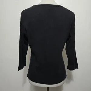 Cha Cha Vente Black Gold Distressed Graphic Print 3/4 Sleeve Top L Whimsigoth thumbnail 5