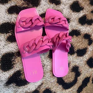 JLO pink jelly slide sandals with chain detail thumbnail 6