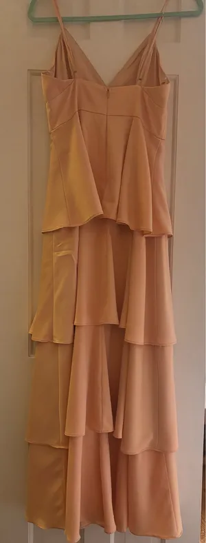 Lulus Peach Satin Tiered Maxi Dress thumbnail 2