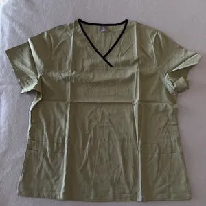 Women's Olive Green with Black Edging Silky Two Piece Scrub Set Size XL #260641 thumbnail 2