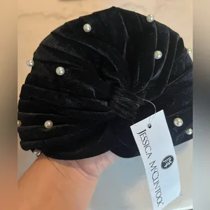 Jessica McClintock Black‎ Beanie with Pearls Rhinestone Beret Hat - Fashion... thumbnail 3