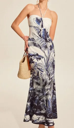 Commense Print Tie Halter Strapless Dress size small thumbnail 1