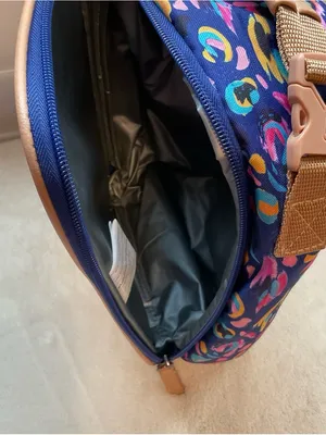 Navy Multicolor Printed Mini Crossbody Bag with Tan Trim thumbnail 5