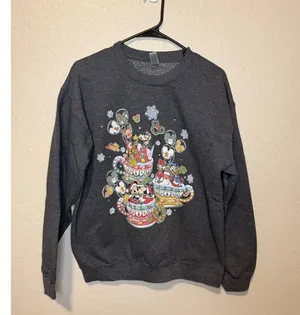 Gildan Disney Christmas Sweatshirt Mickey Mouse & Friends Holiday Gray Medium thumbnail 1