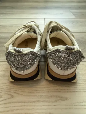 A.S.98 Women’s Leather Sneakers White Beige Silver Glitter Chunky thumbnail 4