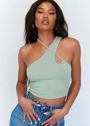 Princess Polly Malachi Top in Sage Size 6 New with tag thumbnail 1
