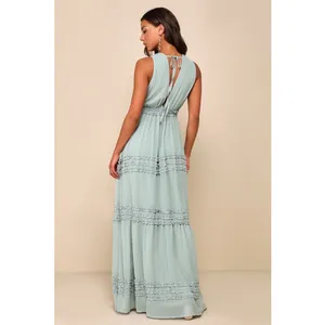 NWT Lulus Adoring Effect Sage Brush Chiffon Tiered Ruffled Maxi Dress Wedding XS thumbnail 3