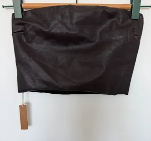 SKIMS Dark Brown Faux Leather Crop Top thumbnail 1
