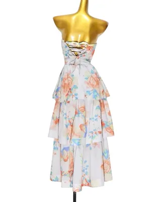 Outshine Strapless Tiered Midi Dress Floral in Peach thumbnail 6