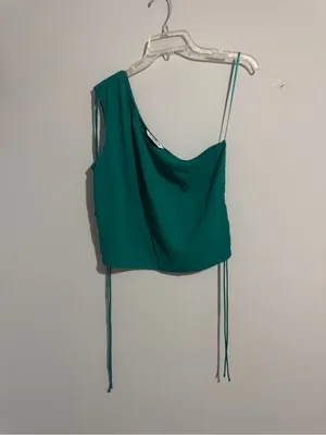 Amanda Uprichard ANIA Teal One-Shoulder Ruched Tie Top - Large thumbnail 5