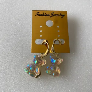 Cute‎ Gold plated clear bear design dangle earrings faux fashion jewelry thumbnail 6