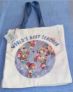 Canvas nwt World's Best Teacher Tote Bag floral thumbnail 1