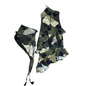 Farm Rio Anthro Women’s Green Military Cashew One Shoulder Midi Scarf Dress XS thumbnail 2