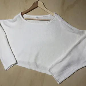 Garage White Cropped Knit Sweater Women's M/L Long Sleeve Boat Neck Cozy Top thumbnail 2