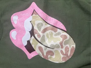 Gildan Military Green Sweatshirt with Pink Lip Camo Graphic thumbnail 5