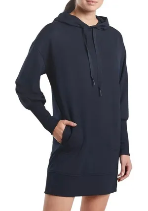 ATHLETA Mala Hoodie Mini Dress-Pullover Women L Black Athletic Versatile Travel thumbnail 1